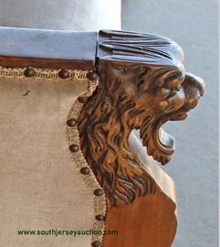  ANTIQUE Lion Head Mahogany Frame Loveseat – auction estimate $200-$400 