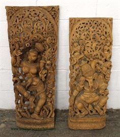 PAIR of ANTIQUE Asian Hand Carved Wall Sconces – auction estimate $200-$400