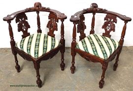 PAIR of SOLID Mahogany Antique Style Carved Corner Chairs – auction estimate $100-$300