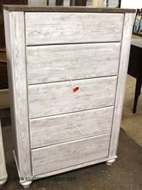 NEW White Wash Finish High Chest with hardware in side the drawers – auction estimate $100-$200