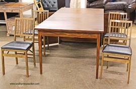 VINTAGE 5 Piece Walnut Server Table with Self Storing Leaves and Chairs – viewed open and closed– auction estimate $100-$300