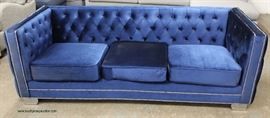 NEW Blue Upholstered Button Tufted Decorator Sofa – auction estimate $100-$300 