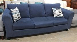 NEW Contemporary Blue Upholstered Sofa with Decorator Pillows – auction estimate $200-$400 