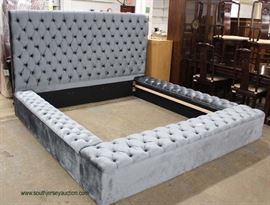  NEW Contemporary Upholstered Button Tufted King Size Bed with Upholstered Rails

and Lift Top Storage Bench with Hardware – auction estimate $300-$600 