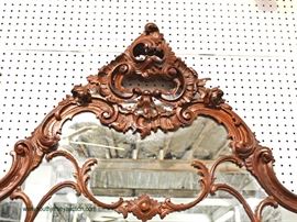  ANTIQUE Monumental Exotic Burl Walnut French Style Inlaid Glass Top Buffet with Mirror – auction estimate $400-$800 