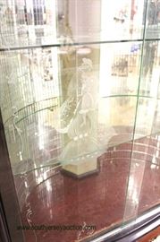 ANTIQUE Exotic Burl Walnut Etched Glass Door French Style China Cabinet with Mosaic Mirror Back and Keys – auction estimate $400-$800 