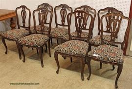 ANTIQUE 9 Piece Exotic Burl Walnut Framed in Glass Top French Style Dining Room Table with 8 Dining Room Chairs – auction estimate $400-$800 