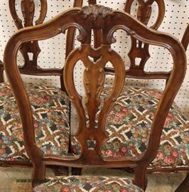 ANTIQUE 9 Piece Exotic Burl Walnut Framed in Glass Top French Style Dining Room Table with 8 Dining Room Chairs – auction estimate $400-$800 