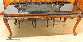 ANTIQUE 9 Piece Exotic Burl Walnut Framed in Glass Top French Style Dining Room Table with 8 Dining Room Chairs – auction estimate $400-$800 