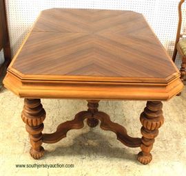 Depression 10 Piece Walnut Two Tone with Birdseye Maple Dining Room Set – table has 1 Leaf – auction estimate $700-$1200 