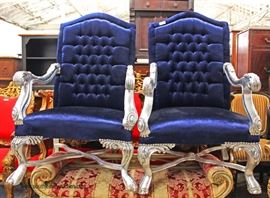 PAIR of Blue Velour Button Tufted Throne Chairs – auction estimate $400-$800 