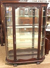 ANTIQUE Carved Mahogany Curve Glass Mirror Back China Cabinet – auction estimate $300-$600 