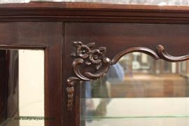 ANTIQUE Carved Mahogany Curve Glass Mirror Back China Cabinet – auction estimate $300-$600 