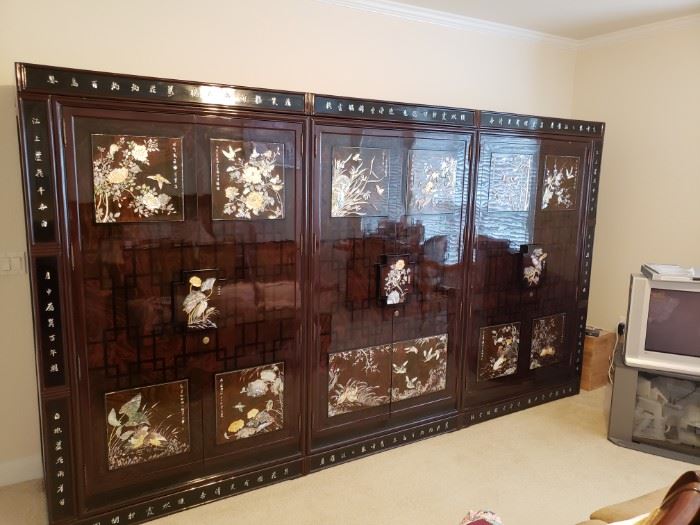 Korean Wardrobe- Black Lacquer Mother of Pearl-3 pc with each piece being 6'8" high x 4' wide