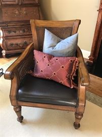 Cane and leather arm chair