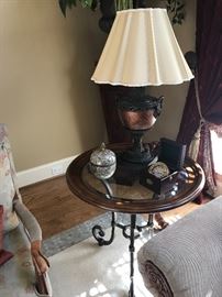 Ethan Allen glass top and metal end table