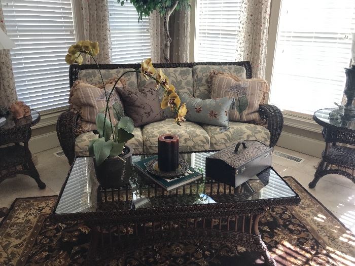 Ethan Allen Gazebo collection furniture-sofa, rocking chair, coffee table and two end tables-custom cushions
