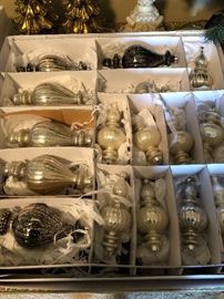 Several large boxes of Frontgate glass ornaments