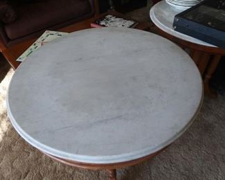 1940s Wood and Marble Small Table 