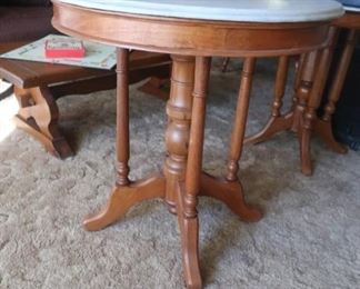 1940s Wood and Marble Small Table 