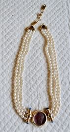 Pearls, Intaglio & Gold Necklace