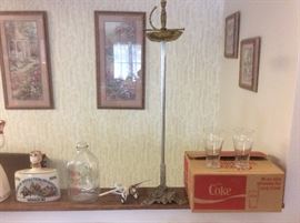 Sword ash tray stand. Decanters. 