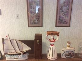 Decanters and vintage snack dish