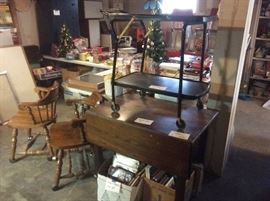 Vintage metal cart. And old wood table