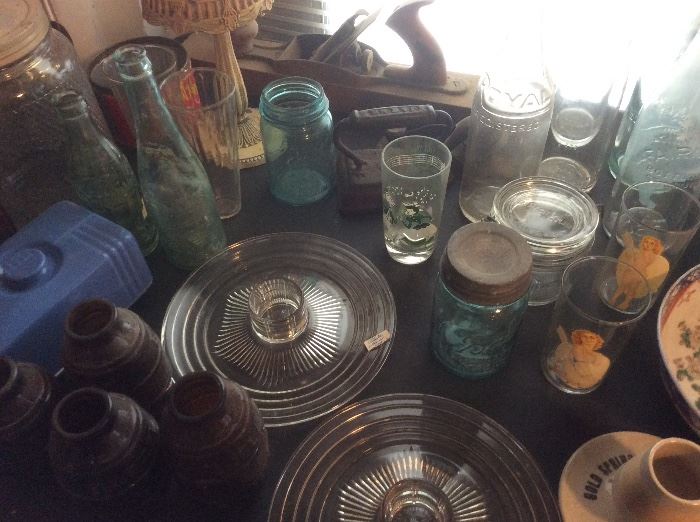 Vintage bottles and glassware