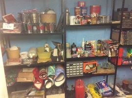Beer buckets and hardware,old coffee cans