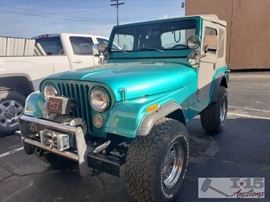 California Title #50: 1979 Jeep CJ5, Frame Off Restoration! See Description for More Details!
VIN: J9F83EC834081 8300
3 Speed trans, 4.2L 7 main bearing motor, approx 1,500 2,000 miles on engine.
All rubber replaced, lined with Line X, carb just rebuilt, new Battery. Warn Winch with new clutch. New cat, shocks, gauges, Tuffy over head console for stereo and CB radio, Polk audio system with amp and Alpine head unit. Whole tub is painted/line x, when tub was off. New top!
DMV Registration: $37 and $70 doc fees