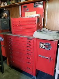 #500: Rolling Mac Tool Box with Snap-on Top Box and Two Side Boxes Full of Tools
Includes Keys. Measures approx 62" x 17" x 57" Includes Snap-on, Craftsman, Mac and Other Tools
