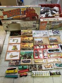 #335: Vintage HO Train Sets, Tyco, Life-Like Your Town Usa and more
Vintage HO Train Sets, Tyco, Life-Like Your Town Usa. You won't want to pass on this lot if you are a Train Lover. There is so much stuff in just 1 of the totes not to mention that the 2 boxed sets are new never put together sets. Boxes of trees etc.
