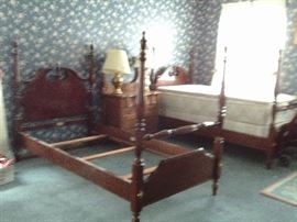 PAIR OF TWIN FOUR POSTER BED FRAMES  with MATTRESS SETS. $495.00 pair.