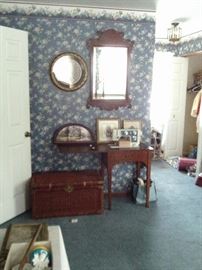 SEWING MACHINE AND MIRROR. SEWING MACHINE $95.00.