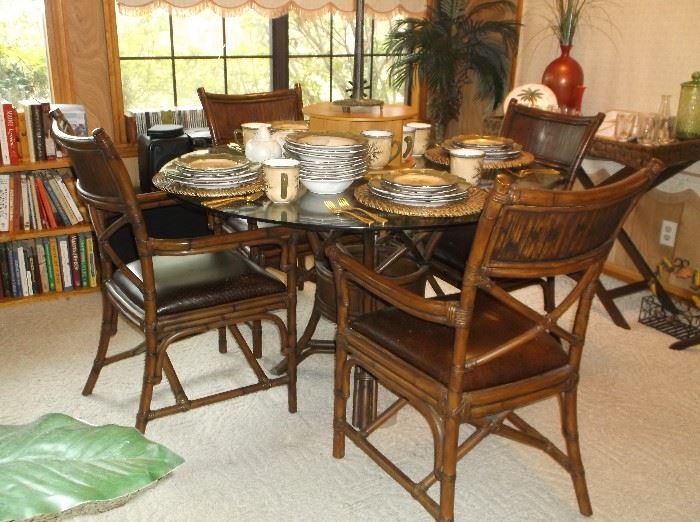 Faux bamboo glass top table and four chairs