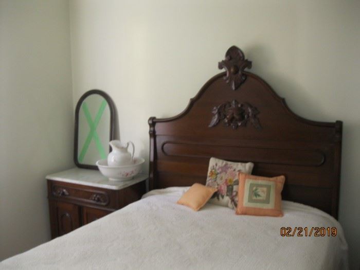 Full size Renaissance Revival Shaped head and footboards, matches dresser and wash stand