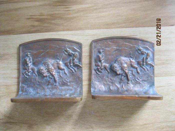 Solid Bronze Buffalo Bookends