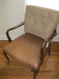 Very handsome leather arm chair, tufted back with crocodile pattern leather and contrasting cocoa smooth leather seat.