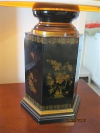 One of pair metal Chinossoiere lamps with original shades. 