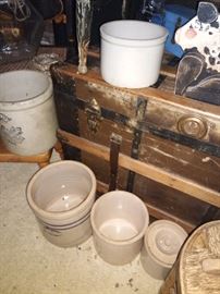 A few of the crocks and one of the wonderful old trunks