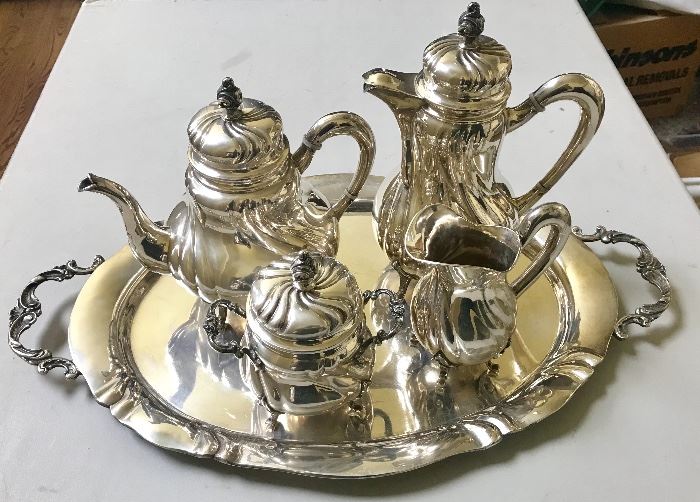 Solid silver (800)  tea/coffee set on tray