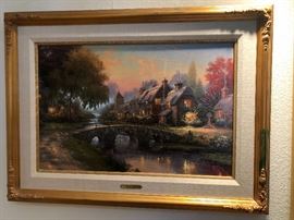*Signed* (On Back) Numbered Thomas Kinkade Cobbelstone Bridge Painting DNA	36x26in