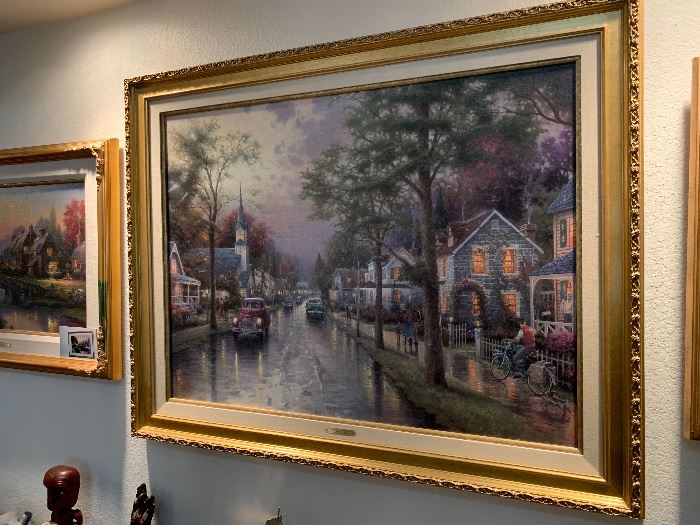 *Signed* Numbered Thomas Kinkade Hometown Morning Painting DNA    49x38in  