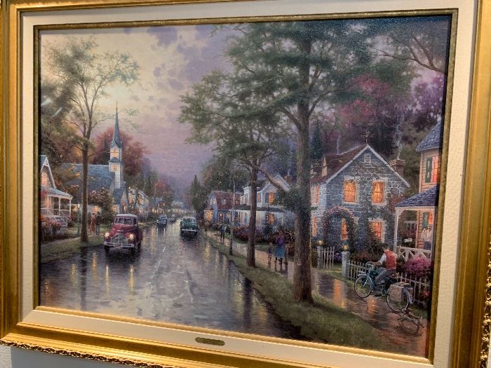 *Signed* Numbered Thomas Kinkade Hometown Morning Painting DNA    49x38in  