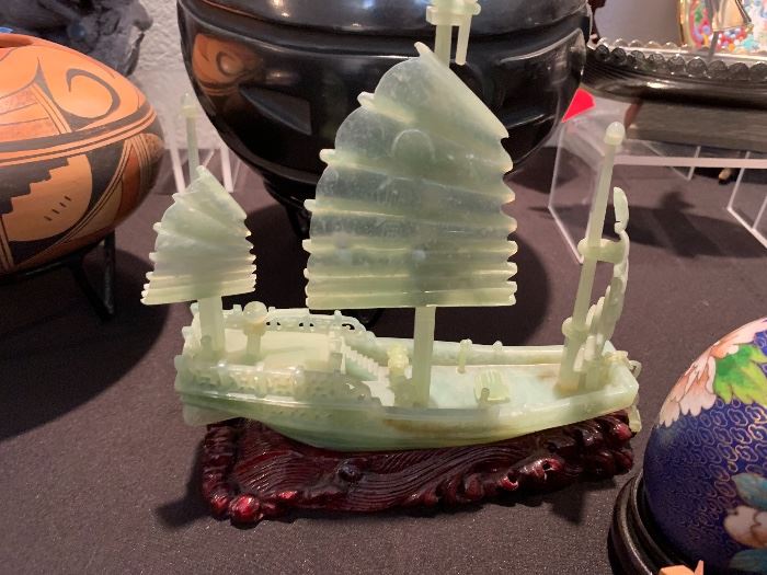 Chinese Junk Ship Jade Carved 