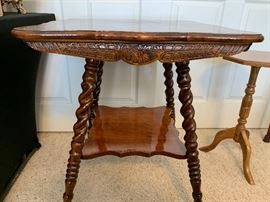 Antique Barley Twist Glass Clawfoot Table    28x24x24in    HxWxD