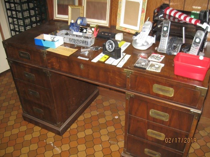 Very solid desk with brass decorations and key