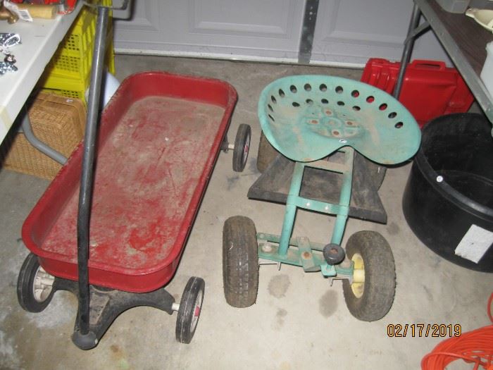 Little red wagon and John Deere garden cart