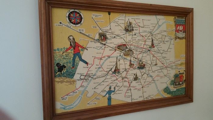 Vintage Cloth Map Of Paris